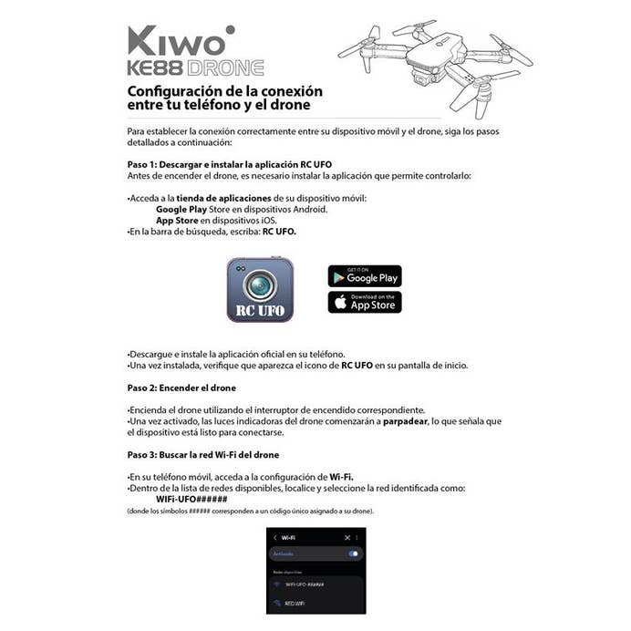 Guía de conexión al teléfono del dron Kiwo E88