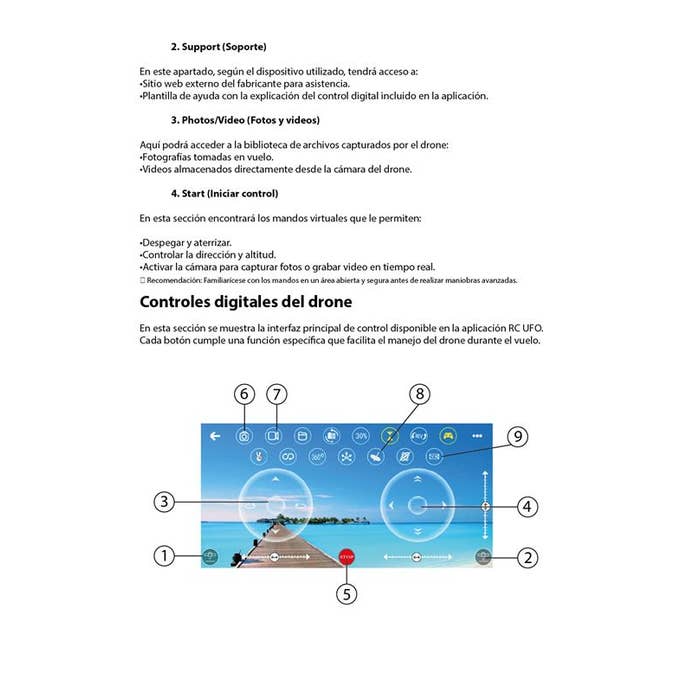 Página del manual de control del dron Kiwo E88